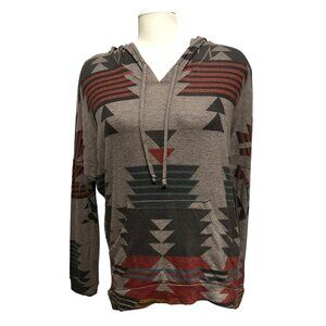 Enti Tribal Soft Knit Hoodie Sweater Sz Medium Womens Brown & Red Long Sleeve So